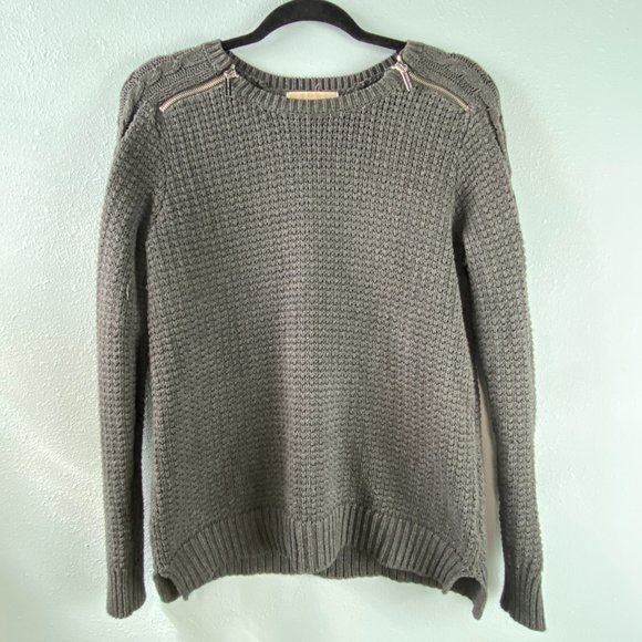 MICHAEL Michael Kors Grey Knit Silver Shoulder Zip Sweater - Picture 1 of 9